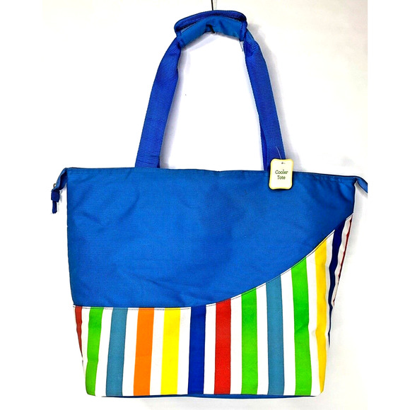 Hallmark Large Insulated Cooler Rainbow Stripe Tote Zipper 15x14" NWT - Picture 1 of 12